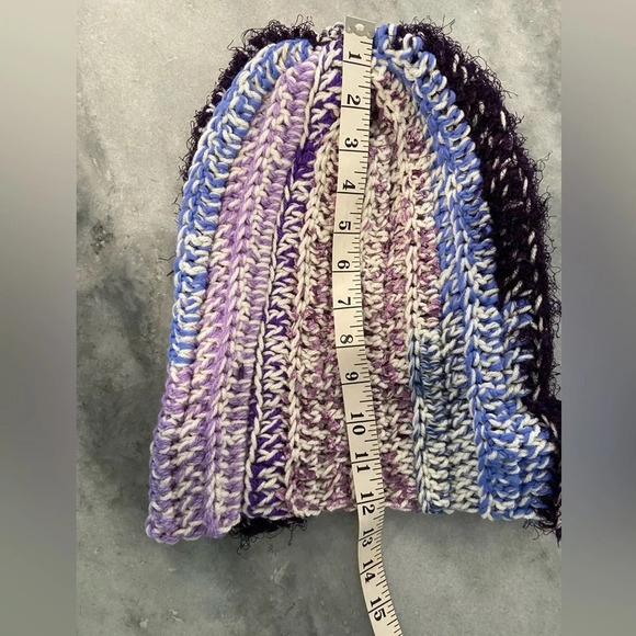 Handmade Crochet Chunky Ribbed Upcycled Multi Fiber Scrappy Yarn Beanie Hat D40 - Picture 4 of 4